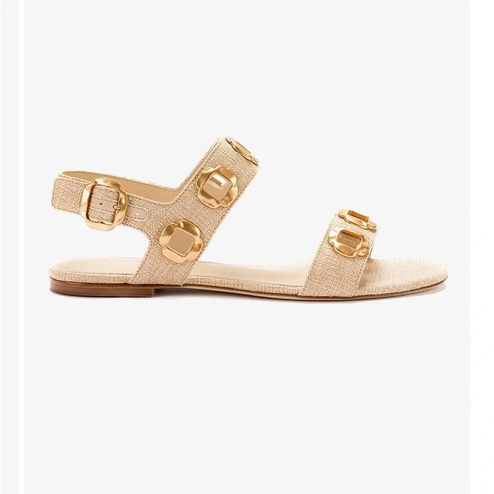 NWT Larroude Milan Flat tan sandals with gold accents - Picture 5 of 9